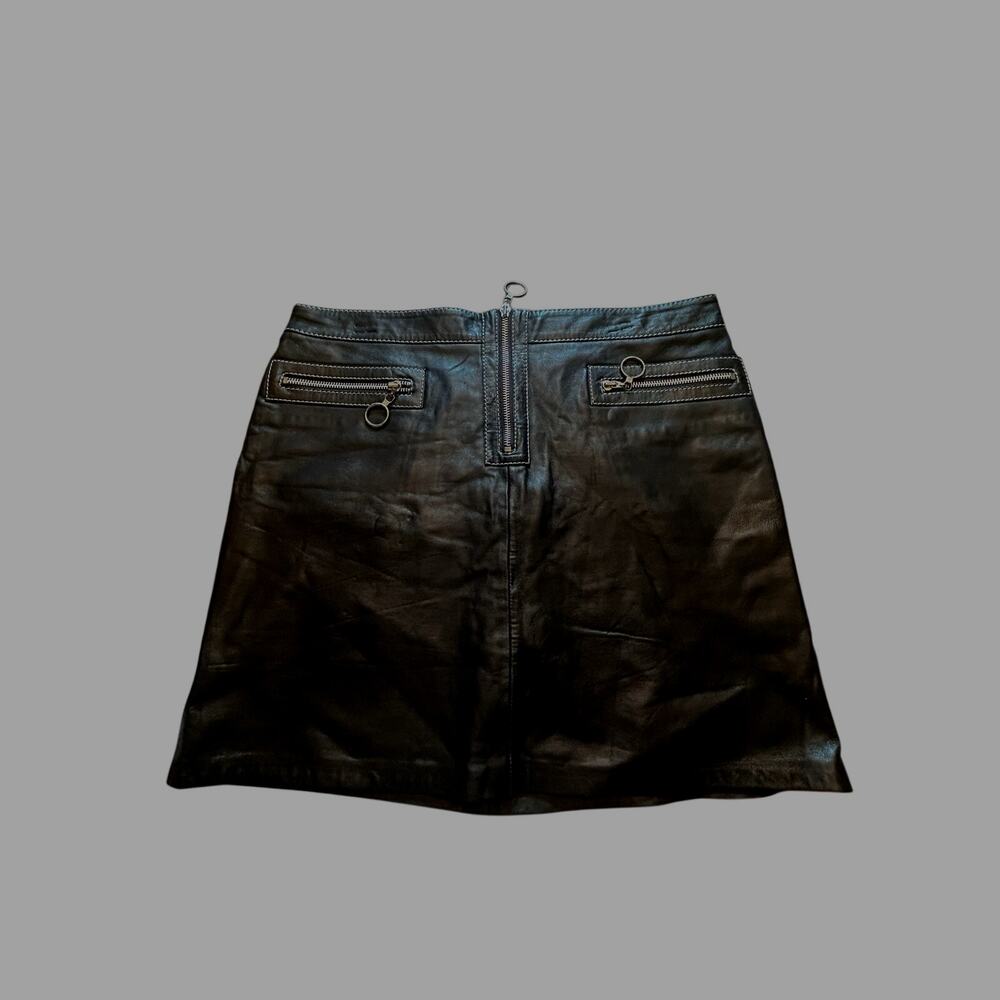 MICHAEL Michael Kors Black Leather Mini Skirt Contrast Stitching Moto Zip Sz 10